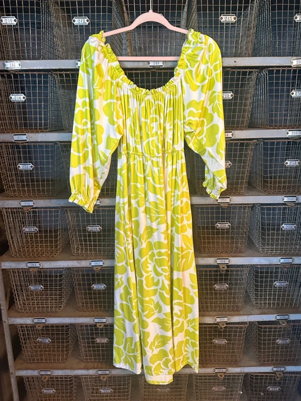Hutch maternity off shoulder Lime and White Floral Midi Dress 38415